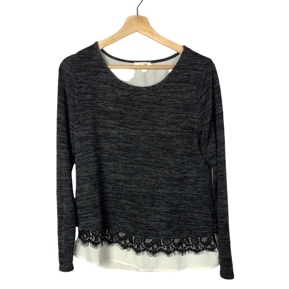 Maurices Dark Gray Button Back Layered Long Sleeve Top XS